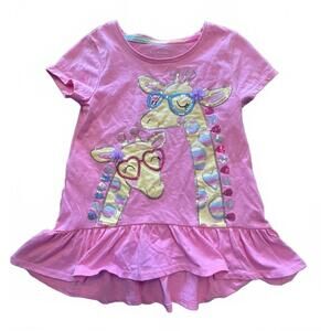 Isaac Mizrahi New York Pink Girls Giraffe Ruffle Hem Shirt Size 7 8 Boutique